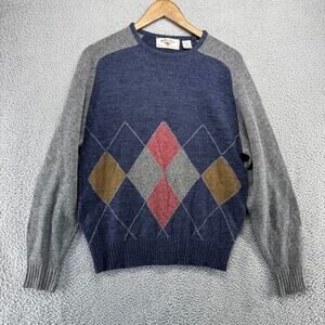 Vintage Brass Eagle Sweater Men's Large Wool Blend Knit Diamond Grandpa 90s
